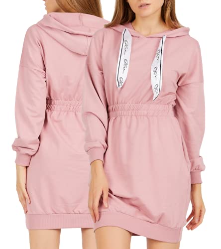 Vestido Casual Deportivo con Capucha y Bolsillos para Mujer de Algodón Sudadera Mujer Sport con Capucha de Otoño Invierno Hoodie Chaqueta Larga con Capucha para Mujer (Rosa, M)