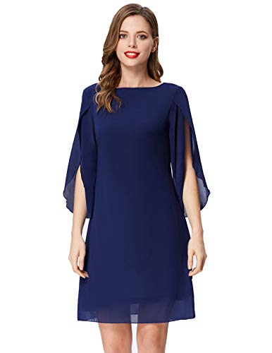 Vestido Mujer Mangas 3/4 Escote Redondo Color Sólido para Primavera L CL010888-6