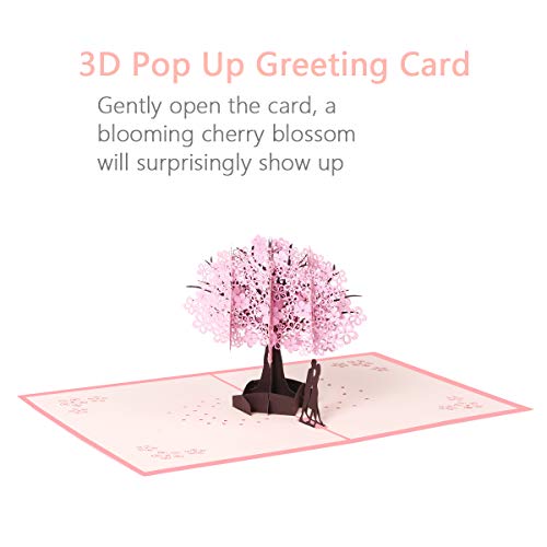 Vicloon Tarjetas de Felicitación, Tarjeta de San Valentín con Sobre, Tarjeta de Felicitación Pop Up 3D, Tarjeta de Felicitación de Boda e Invitación, Rosa Sakura Romántica Tarjeta Cumpleaños