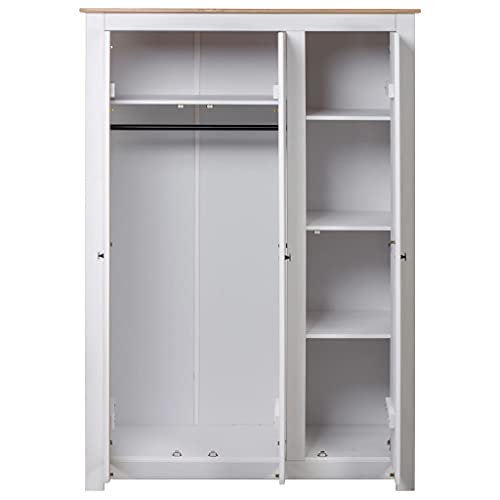 vidaXL Armario de 3 Puertas Madera Pino Panamá Range Hogar Habitación Muebles Mobiliario Decoración Diseño Estilo Bricolaje 118x50x171,5 cm Blanco