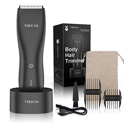 VIKICON Bodygroom - Maquinilla de afeitar eléctrica para hombre, recortadora íntima para la ingle y el vello púbico con base de carga USB, resistente al agua, afeitadora en seco y seco