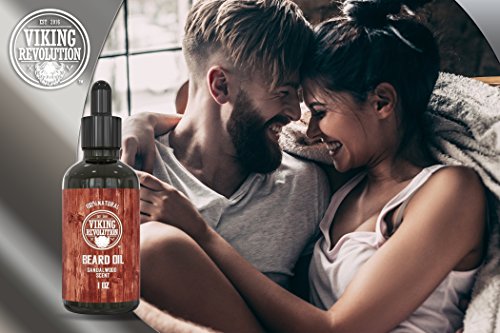 Viking Revolution Aceite Para Barba Aroma A Sándalo 28g - Completamente Natural Con Aceite Orgánico De Argán Y Jojoba - Suaviza Y Fortalece La Barba Y El Bigote - Aceite Barba Hombre - Beard Oil