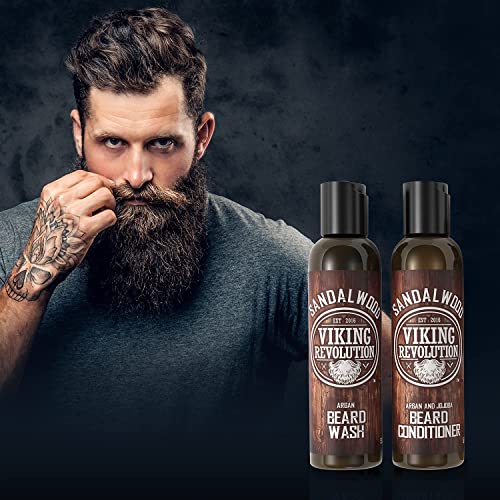 Viking Revolution Champu Barba Hombre Y Acondicionador Para Barba Con Aceite De Argán Y Jojoba 2x142g- Suaviza Y Fortalece - Champú Barba Natural Con Aceite Para Barba De Sándalo- Jabon Barba