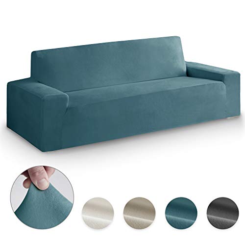 Vipalia Fundas Sofa elasticas Terciopelo. Fundas de Sofas 3 plazas. Cubresofas Ajustables. Protector Antimanchas. Confort Descanso. Azul 3 Plazas(175-225cm)