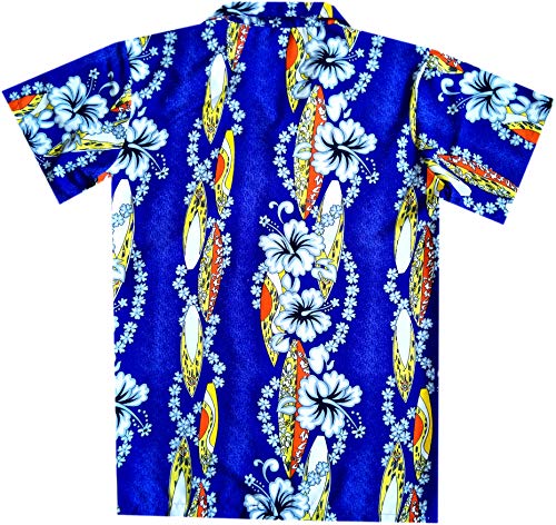 Virgin Crafts Bambini hawaiana T-shirt da tasca frontale ragazze Hibiscus barca blu XS