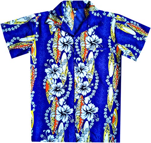 Virgin Crafts Bambini hawaiana T-shirt da tasca frontale ragazze Hibiscus barca blu XS