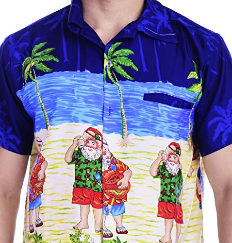 Virgin Crafts Camicia hawaiana di Natale per gli uomini Donne Santa Beach Party vacanze camicia casual blu