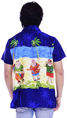 Virgin Crafts Camicia hawaiana di Natale per gli uomini Donne Santa Beach Party vacanze camicia casual blu