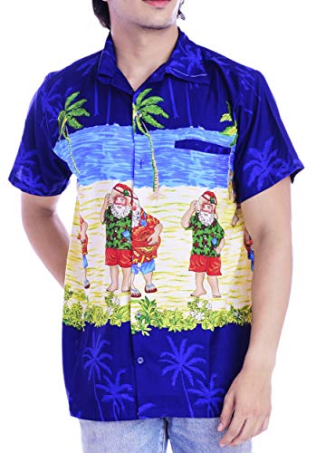 Virgin Crafts Camicia hawaiana di Natale per gli uomini Donne Santa Beach Party vacanze camicia casual blu