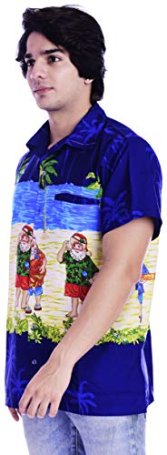 Virgin Crafts Camicia hawaiana di Natale per gli uomini Donne Santa Beach Party vacanze camicia casual blu