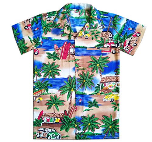 Virgin Crafts Camicia hawaiana Uomo Vintage Automobile, Blu, XS