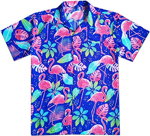 Virgin Crafts Ragazzi Camicia hawaiana corta anteriore manica Pocket Donne Flamingo Blu S