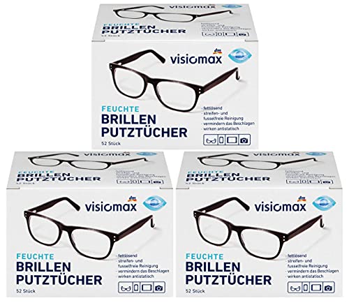 Visiomax - Toallitas Limpiadoras para Gafas, 156 unidades (3 x 52 Unidades)