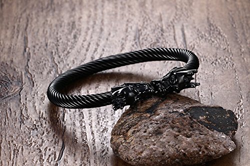 VNOX Hombres de Acero Inoxidable Frente a Dragon Head Wire Viking Brazalete Brazalete Negro