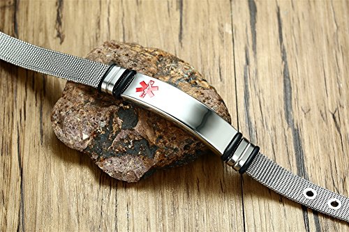 VNOX Nombre de Acero Inoxidable ID de Alerta Médica de Ice Pulsera Ajustable Pulsera de Emergencia Sos para Hombres Mujeres,Type 2 Diabetes Grabada