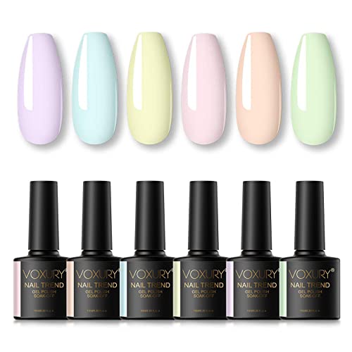 VOXURY Pintauñas Semipermanente Pastel, 6 Colores Kit de Esmaltes de Uñas, Esmaltes en Gel Soak Off 10ml…