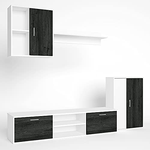 VS Venta-stock Mueble salón Comedor módulo bajo módulo Colgante y Armario Color Blanco y Negro 180x220 cm