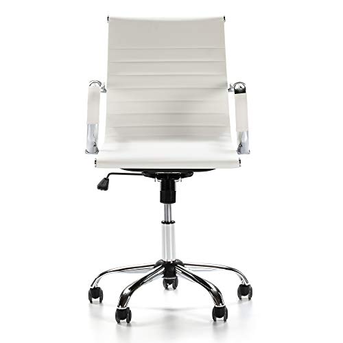 VS Venta-stock Sillón de Oficina Croma reclinable Blanco, Piel sintética, Silla ejecutiva con reposabrazos y conjín engrosados, Altura Ajustable, Diseño ergonómico