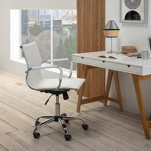 VS Venta-stock Sillón de Oficina Croma reclinable Blanco, Piel sintética, Silla ejecutiva con reposabrazos y conjín engrosados, Altura Ajustable, Diseño ergonómico