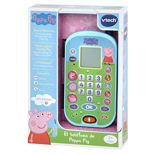 VTech - El teléfono de Peppa Pig, Móvil electrónico interactivo, simula una conversación telefónica, Voces de todos los personajes de la familia, actividades y animaciones, Talla única (3480-523122)