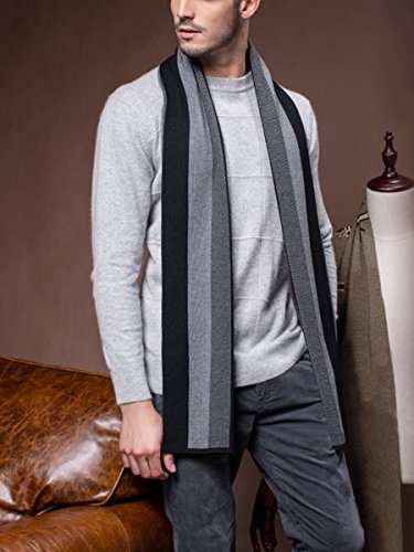 WANYING Invierno Otoño Hombre Bufanda de Punto 6% de Lana Súper Suave Casual de Negocios - 180 * 30 cm Rayas Gris Negro