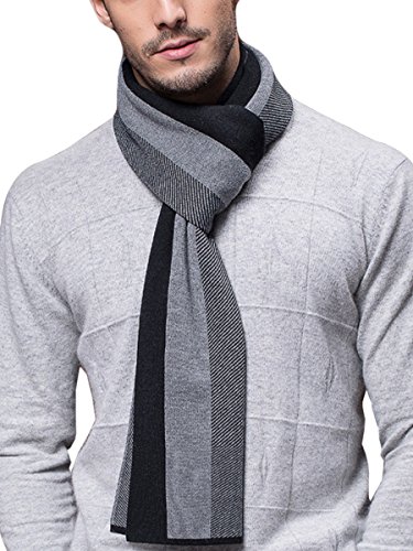 WANYING Invierno Otoño Hombre Bufanda de Punto 6% de Lana Súper Suave Casual de Negocios - 180 * 30 cm Rayas Gris Negro