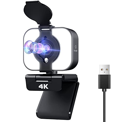 Webcam 4K, Cámara Web USB con mircófono y Cubierta de privacidad,Compatible con PC,Mac, protátil, enchufar y Usar(Plug y Play), para videoconferencia, Aprendizaje, reuniones, Juego, cursos en línea