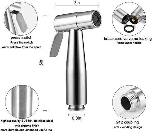 WEIDMAX Pulverizador de Bidé de Mano de Acero Inoxidable Para Inodoro,Bidé Mano Pulverizador Para WC,con Manguera y Soporte de 1.2M,Ideal Para la Higiene Personal Diaria