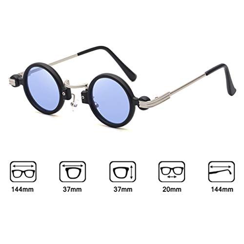 WEIMEITE Gafas de Sol redondas pequeñas Vintage para Mujer y Hombre Gafas Steampunk de Moda de los años 90 Gafas de Sol con Lentes circulares Sombras