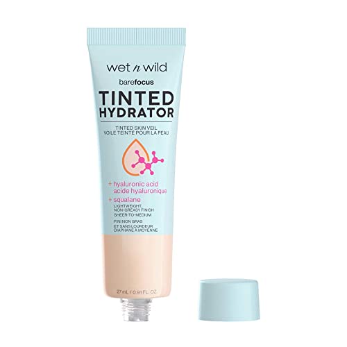 wet n wild, Bare Focus Tinted Hydrator, Crema Hidratante con Color, Piel Luminosa, Cobertura de Ligera a Media, Acabado Semimate, Fórmula Enriquecida con Ácido Hialurónico y Escualano Vegano, Medio