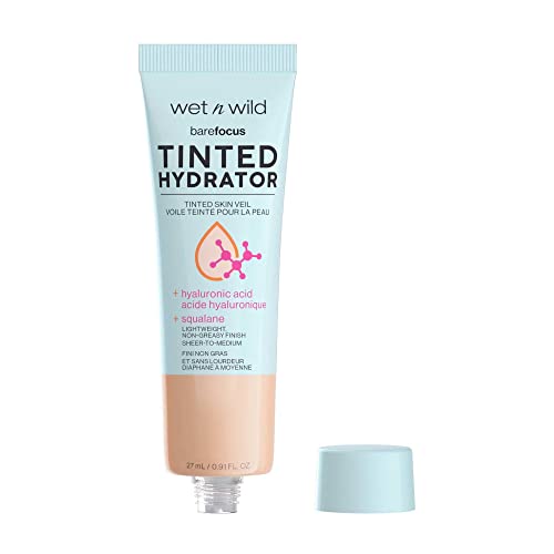 wet n wild, Bare Focus Tinted Hydrator, Crema Hidratante con Color, Piel Luminosa, Cobertura de Ligera a Media, Acabado Semimate, Fórmula Enriquecida con Ácido Hialurónico y Escualano Vegano, Claro