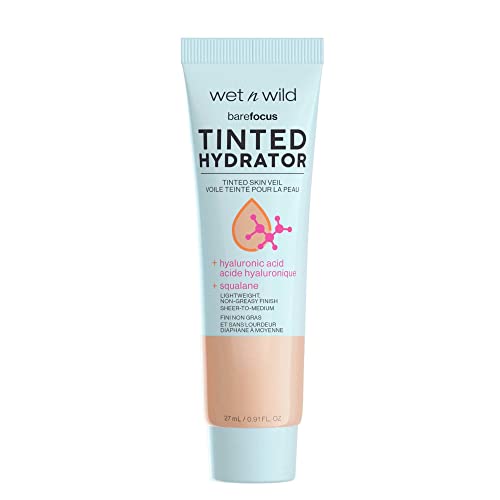 wet n wild, Bare Focus Tinted Hydrator, Crema Hidratante con Color, Piel Luminosa, Cobertura de Ligera a Media, Acabado Semimate, Fórmula Enriquecida con Ácido Hialurónico y Escualano Vegano, Claro