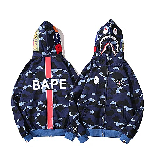 wiassige Sudadera con Capucha de Tiburón Bape para Hombre, Sudadera con Estampado 3D Realista, Jersey Informal Unisex, Chaqueta de Camuflaje con Cremallera, Suéter