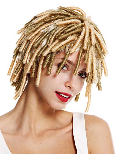 WIG ME UP- DH1110-ZA89/ZA88 Peluca Mujer Hombre Carnaval rizos espirales Afro Pelo Corto voluminoso Caribe Rasta Dreads Color Rubio Claro Mix