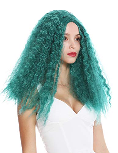 WIG ME UP- YZF-7304-BD peluca mujer pelo largo más voluminoso ondulado rizos raya en medio verde elfo hada