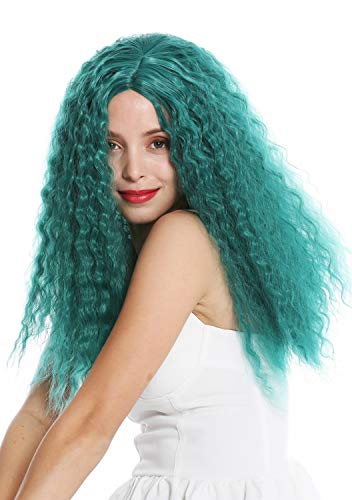 WIG ME UP- YZF-7304-BD peluca mujer pelo largo más voluminoso ondulado rizos raya en medio verde elfo hada