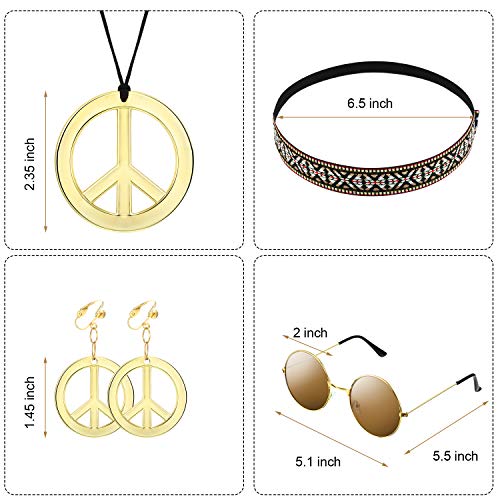 WILLBOND Hippie/Bohemia Costume Set Pace Set, Comprende Occhiali da Sole, Collana e Fascia per Accessori per Feste Anni '60 '70( Stile Bohemien A, 4 Pezzi)'