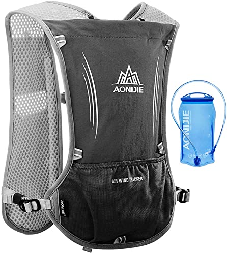 Win.Deeper Profesional Hombre Mujer 5L Chaleco de Hidratación Ligero Superior Mochila para Trail Running Ciclismo (Negro con cámara de Agua de 1,5 l)