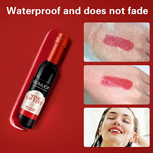 Wine Lip Tint - Botella de vino de 6 colores mancha de labios, labiales mate larga duracion Impermeable pintalabios regalo de maquillaje para niñas y mujeres