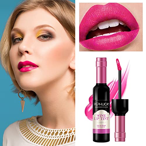 Wine Lip Tint - Botella de vino de 6 colores mancha de labios, labiales mate larga duracion Impermeable pintalabios regalo de maquillaje para niñas y mujeres