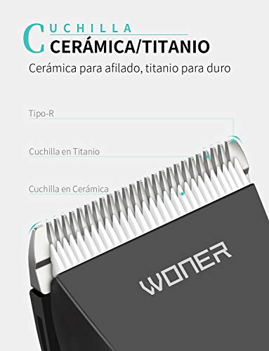 WONER Maquina Cortar Pelo Cortapelos Hombres Profesional Fácil Usar Inalámbrico Recargable Cuchillas Cerámica Batería 2000mAh Recortador Barba Familia Padre Esposo Con Estuche