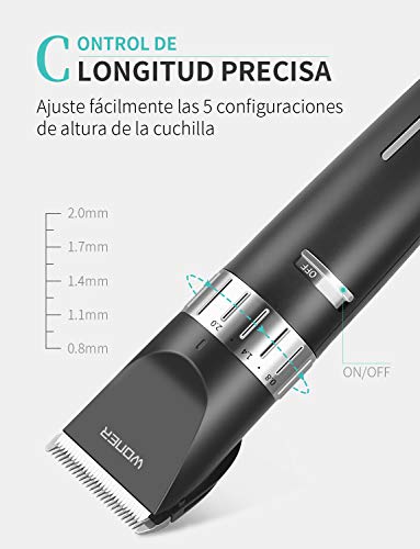 WONER Maquina Cortar Pelo Cortapelos Hombres Profesional Fácil Usar Inalámbrico Recargable Cuchillas Cerámica Batería 2000mAh Recortador Barba Familia Padre Esposo Con Estuche