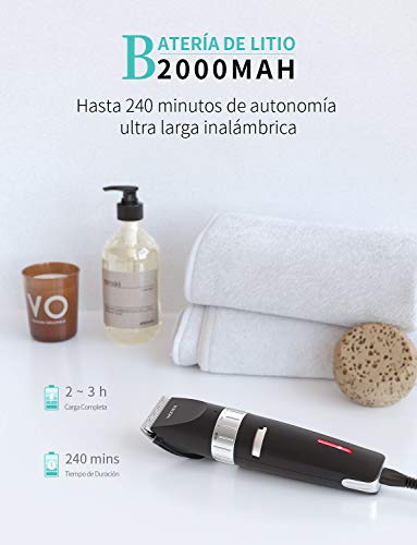 WONER Maquina Cortar Pelo Cortapelos Hombres Profesional Fácil Usar Inalámbrico Recargable Cuchillas Cerámica Batería 2000mAh Recortador Barba Familia Padre Esposo Con Estuche