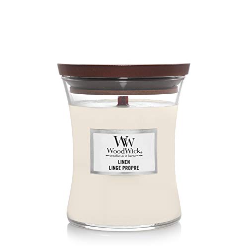 Woodwick Hourglass Vela Aromática en Tarro Mediano, Blanco (Linen), 275g