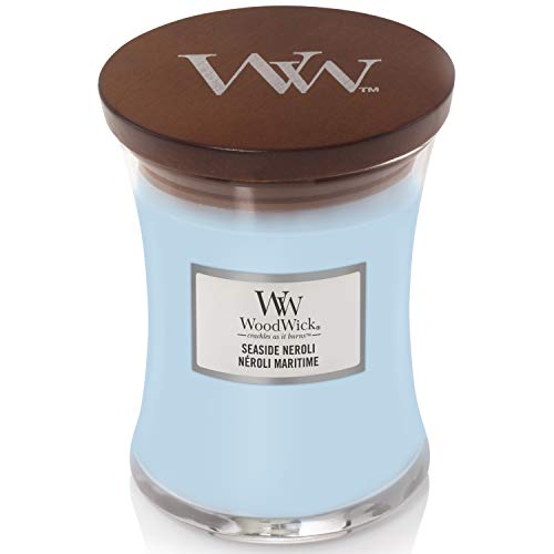 WoodWick Vela perfumada de reloj de arena mediana con mecha agrietada | Seaside Neroli | hasta 60 horas de tiempo de combustión