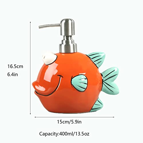 WSZQ Contenedor de jabón 13.5oz / 400 ml Dispensador de jabón de cerámica Sea Animales de mar Jabón de Mano Botella de loción de la Botella for Accesorios de baño de encimera (Pescado) para Regalo