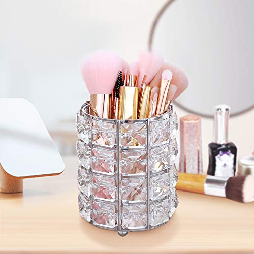 XCOZU Soporte para brochas de maquillaje, Organizador de maquillaje soporte para pinceles, Almacenamiento de maquillaje para brochas, Cejas, lápices, plata