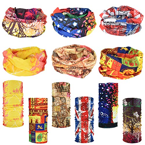 Xiuyer Pañuelos Cabeza Elástica, 12Pcs Bandanas,Elástico Cuello Pañuelo,Multifuncional Bufand Bandana,Tubular Pañuelo,Pasamontañas Máscara Headwear para Hombres Mujeres Ciclismo Senderismo(6 Estilos)