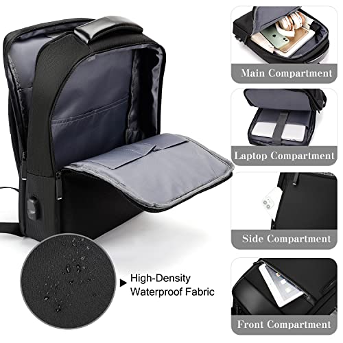 Xnuoyo Mochilas Portatil, Resistente al Agua Mochila con Puerto de USB para Ordenador, Multifuncional Mochila de Gran Capacidad para Hombre Mujer Oficina Trabajo Diario Negocio (Negro)