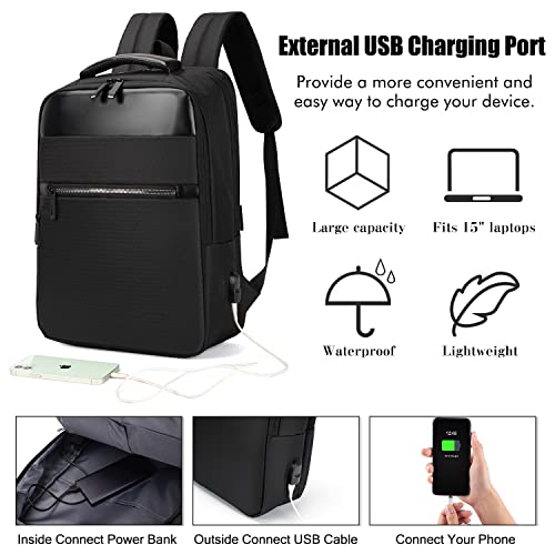 Xnuoyo Mochilas Portatil, Resistente al Agua Mochila con Puerto de USB para Ordenador, Multifuncional Mochila de Gran Capacidad para Hombre Mujer Oficina Trabajo Diario Negocio (Negro)